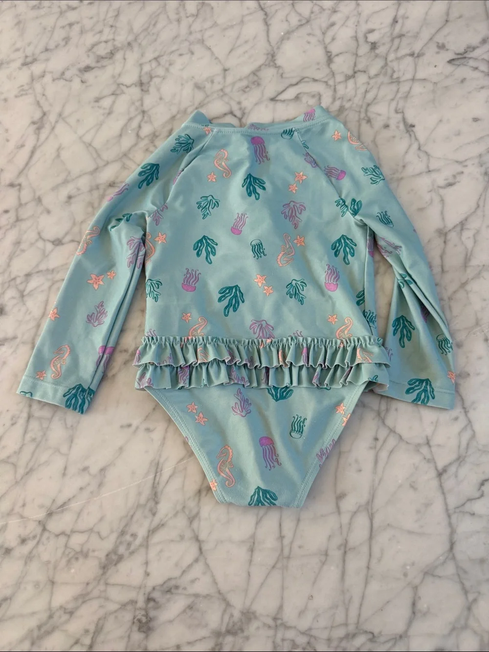 Ruffle Swim LS Suit Sz 18 Mo Jelly Fish Seaweed Print Carters